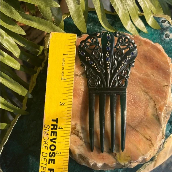 Vintage Teal Celluloid Art Deco Mantilla Hair Comb display picture 1